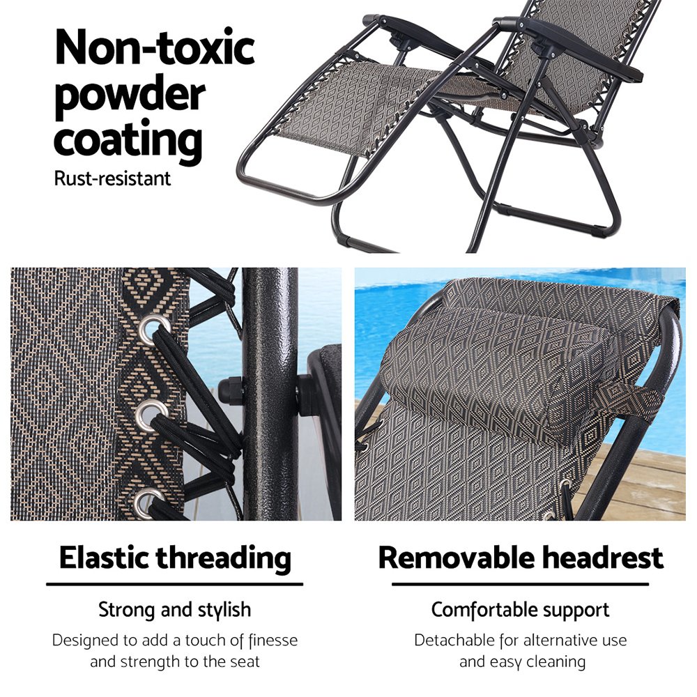 Gardeon 2PC Zero Gravity Chair Folding Outdoor Recliner Adjustable Sun Lounge Camping Beige - FF-ZGC-BEX2 Gardeon 2PC Zero Gravity Chair Folding Outdoor Recliner Adjustable Sun Lounge Camping Beige - Image 5