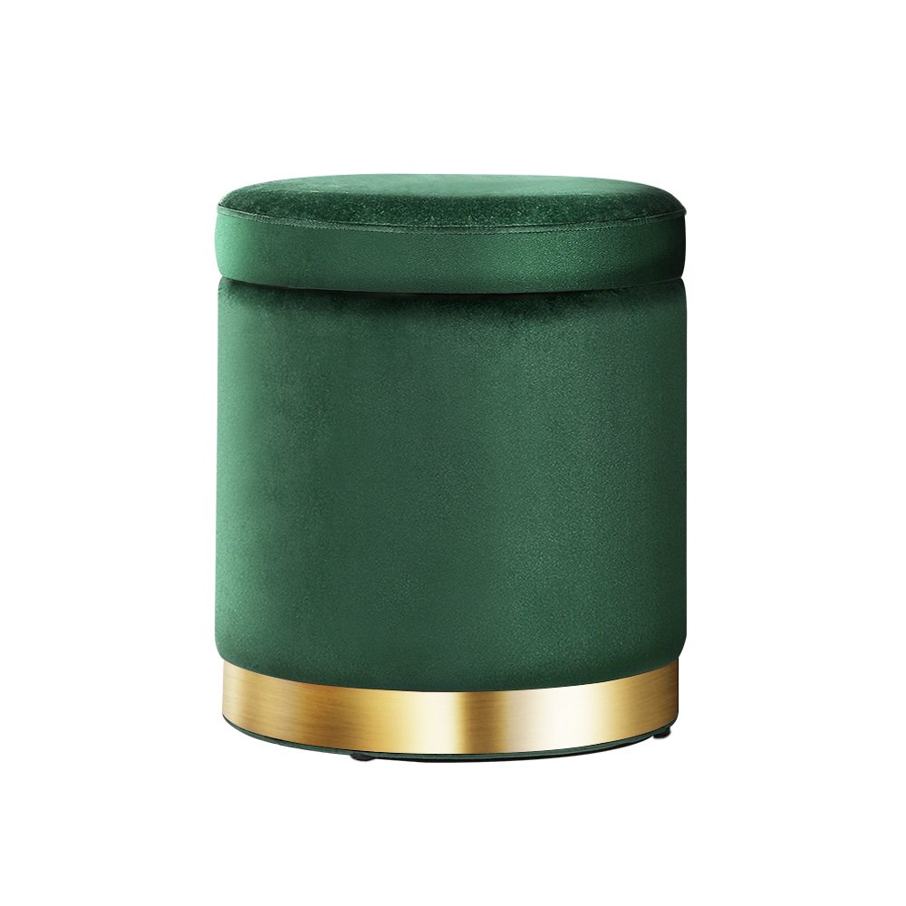 Artiss Ottoman Storage Foot Stool Round Velvet Green - FS-B-673-VEL-GN Artiss Ottoman Storage Foot Stool Round Velvet Green - Image 7