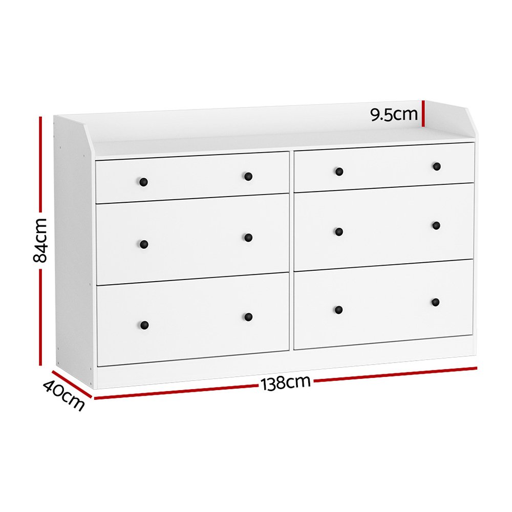 Artiss 6 Chest of Drawers - PETE White - FUR-S-CDR-02-WH-AB Artiss 6 Chest of Drawers - PETE White - Image 4