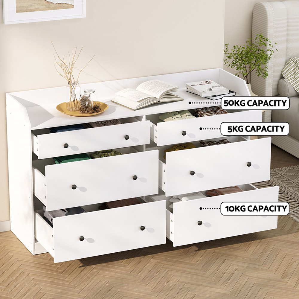 Artiss 6 Chest of Drawers - PETE White - FUR-S-CDR-02-WH-AB Artiss 6 Chest of Drawers - PETE White - Image 7