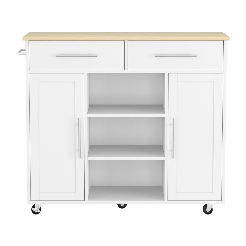 Artiss Kitchen Island Trolley Rolling Serving Cart Storage Drawer Cabinet 100cm White - FUR-S-KI-100-WH-AB Artiss Kitchen Island Trolley Rolling Serving Cart Storage Drawer Cabinet 100cm White - Image 4