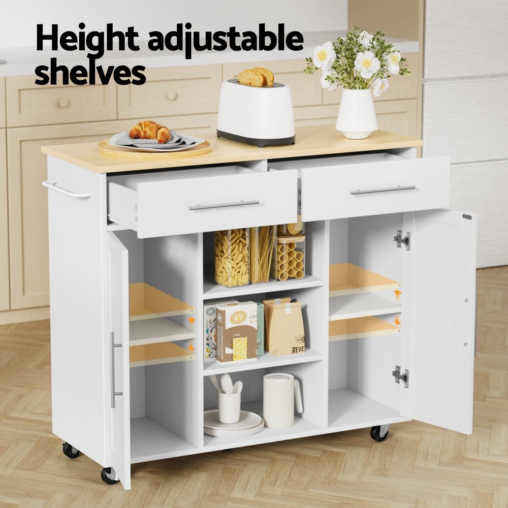 Artiss Kitchen Island Trolley Rolling Serving Cart Storage Drawer Cabinet 100cm White - FUR-S-KI-100-WH-AB Artiss Kitchen Island Trolley Rolling Serving Cart Storage Drawer Cabinet 100cm White - Image 6