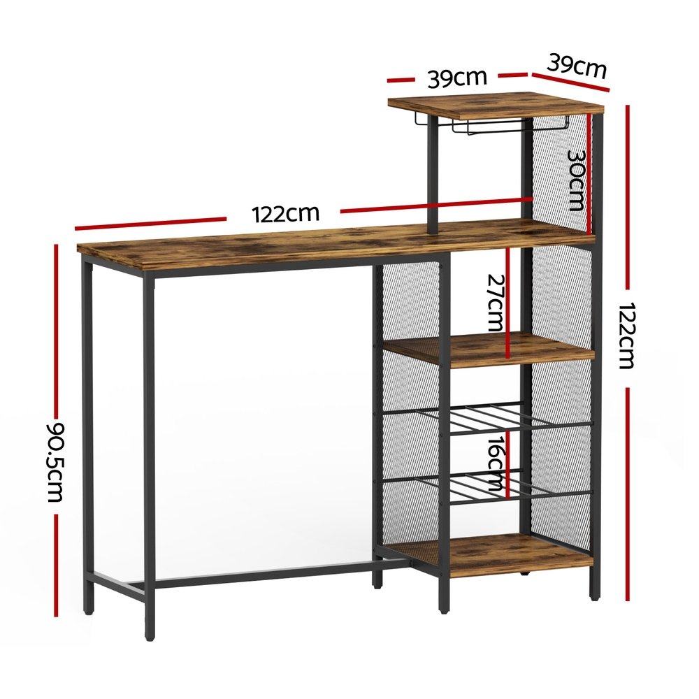 Artiss Industrial Bar Table with Wine Rack Cup Holder Multi-Level Storage 122cm Walnut - FUR-U-BTAB-4786-WAL Artiss Industrial Bar Table with Wine Rack Cup Holder Multi-Level Storage 122cm Walnut - Image 3