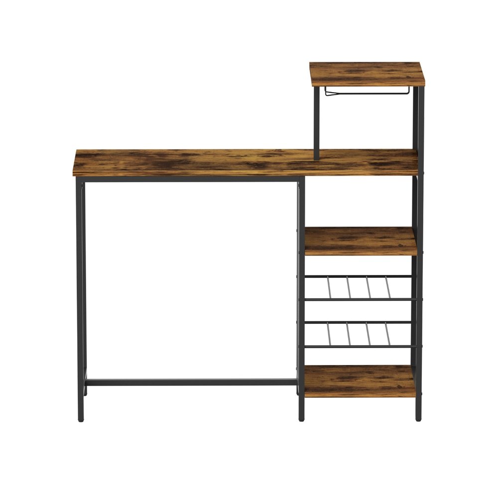 Artiss Industrial Bar Table with Wine Rack Cup Holder Multi-Level Storage 122cm Walnut - FUR-U-BTAB-4786-WAL Artiss Industrial Bar Table with Wine Rack Cup Holder Multi-Level Storage 122cm Walnut - Image 4