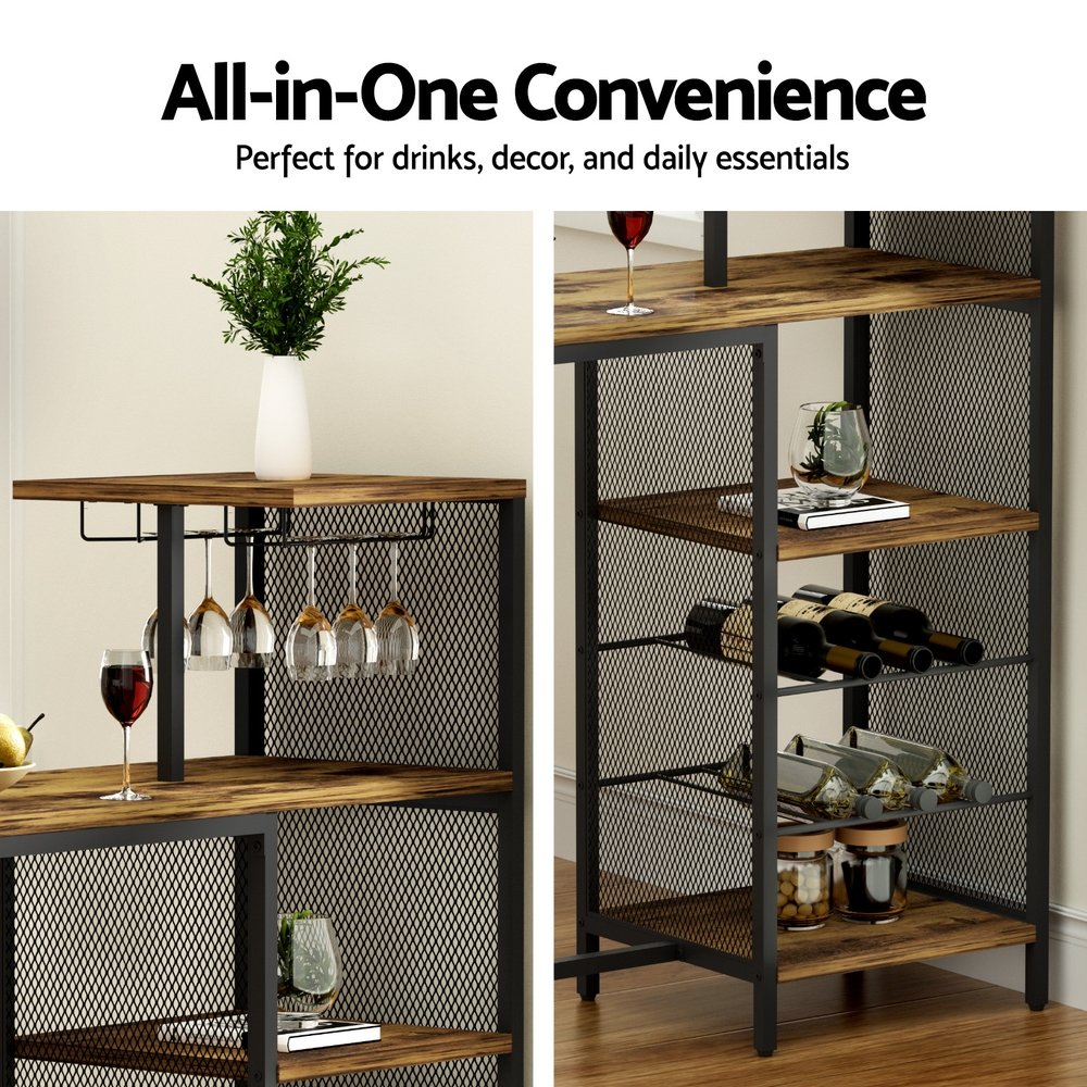 Artiss Industrial Bar Table with Wine Rack Cup Holder Multi-Level Storage 122cm Walnut - FUR-U-BTAB-4786-WAL Artiss Industrial Bar Table with Wine Rack Cup Holder Multi-Level Storage 122cm Walnut - Image 6