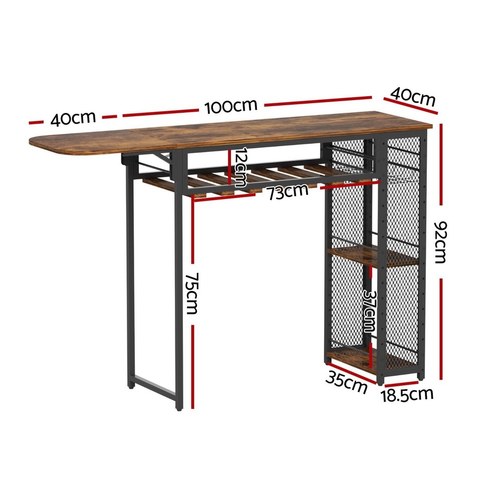 Artiss Industrial Bar Table with Wine Rack Built-in Cup Holder Extendable 140cm - FUR-U-BTAB-4787-WAL Artiss Industrial Bar Table with Wine Rack Built-in Cup Holder Extendable 140cm - Image 3