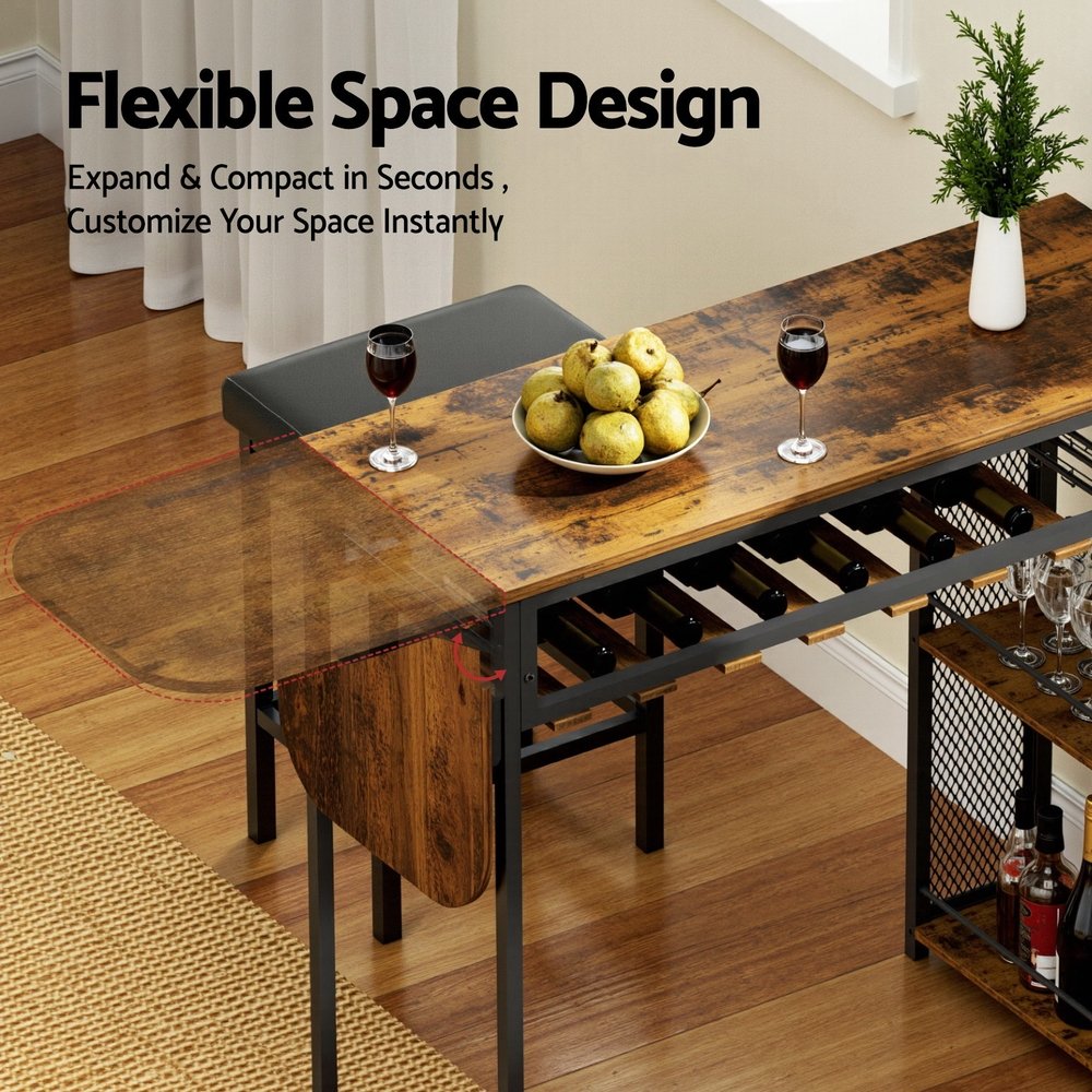 Artiss Industrial Bar Table with Wine Rack Built-in Cup Holder Extendable 140cm - FUR-U-BTAB-4787-WAL Artiss Industrial Bar Table with Wine Rack Built-in Cup Holder Extendable 140cm - Image 6