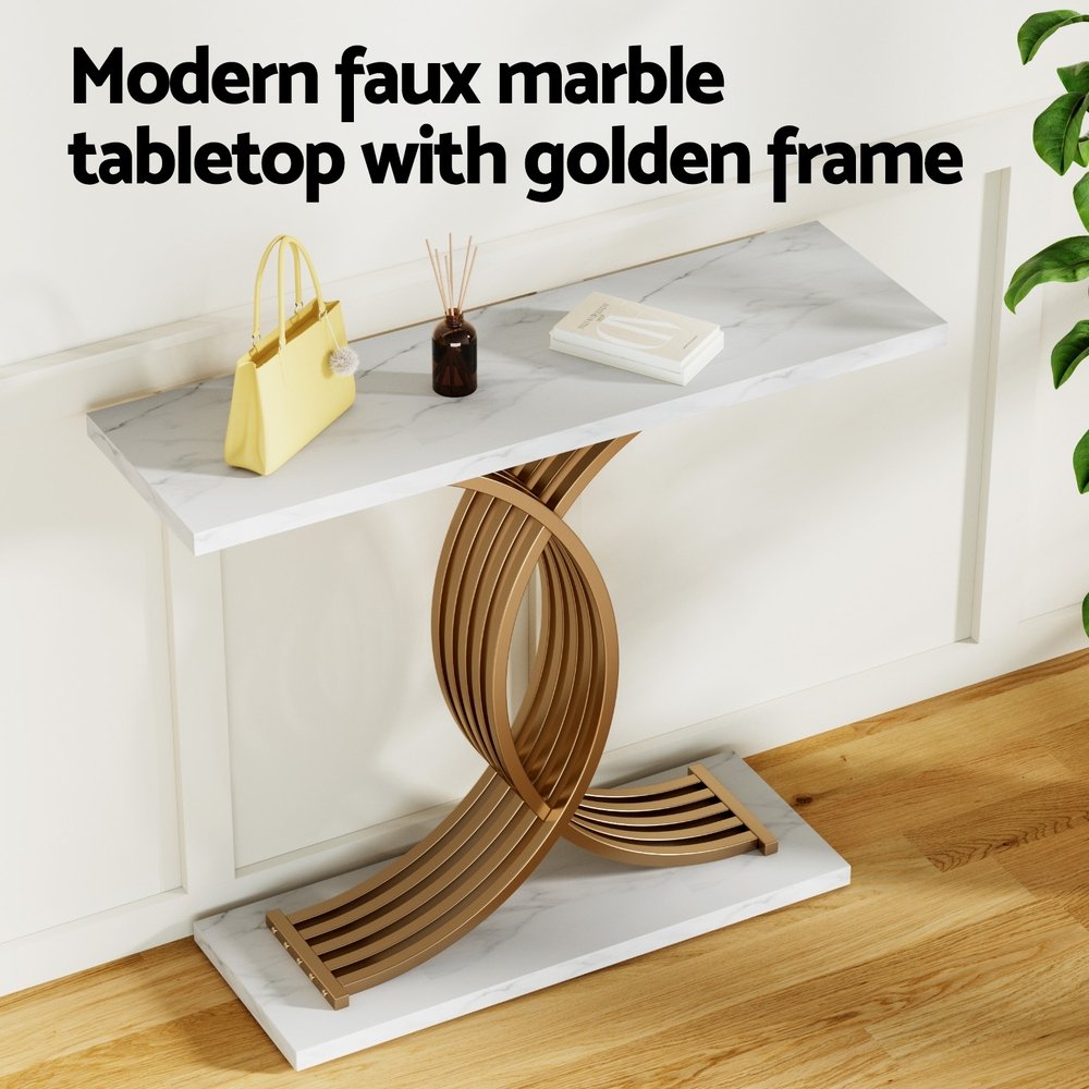Artiss Console Table Marble Effect White&Gold - FUR-Z-CST-01-MBWH Artiss Console Table Marble Effect White&Gold - Image 5