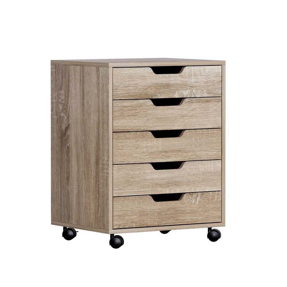 Artiss 5-Drawer Filing Cabinet Mobile Rolling Storage Cabinet Chest of Drawers Stand Scratch Beige