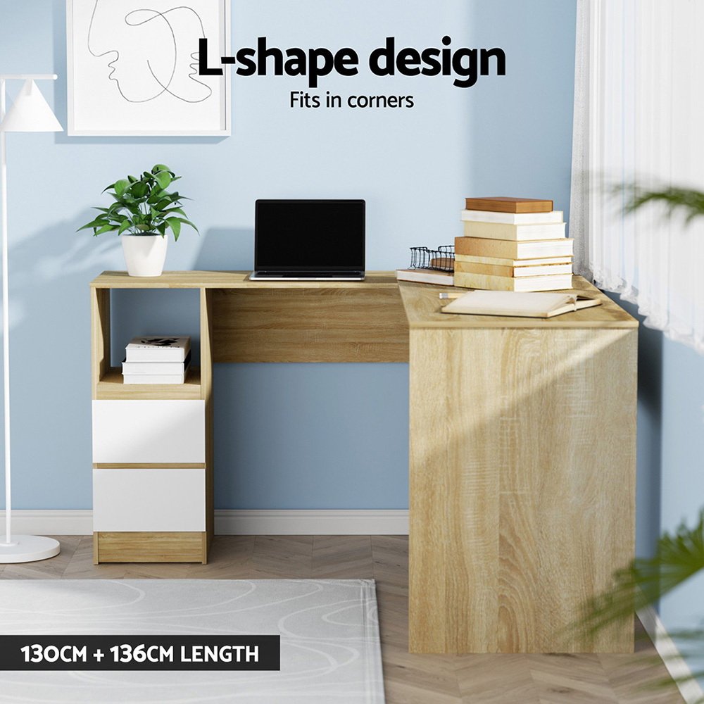 Artiss Computer Desk Drawer Cabinet L-Shape Oak 136CM - FURNI-B-DESK-L-002-WD-AB Artiss Computer Desk Drawer Cabinet L-Shape Oak 136CM - Image 4