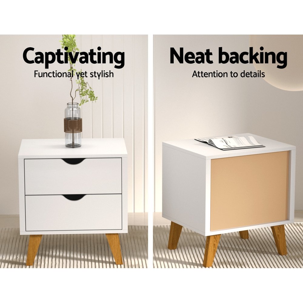 Artiss Bedside Table 2 Drawers - ANDERS White - FURNI-G-SCAN-BS-WH-NT Artiss Bedside Table 2 Drawers - ANDERS White - Image 4
