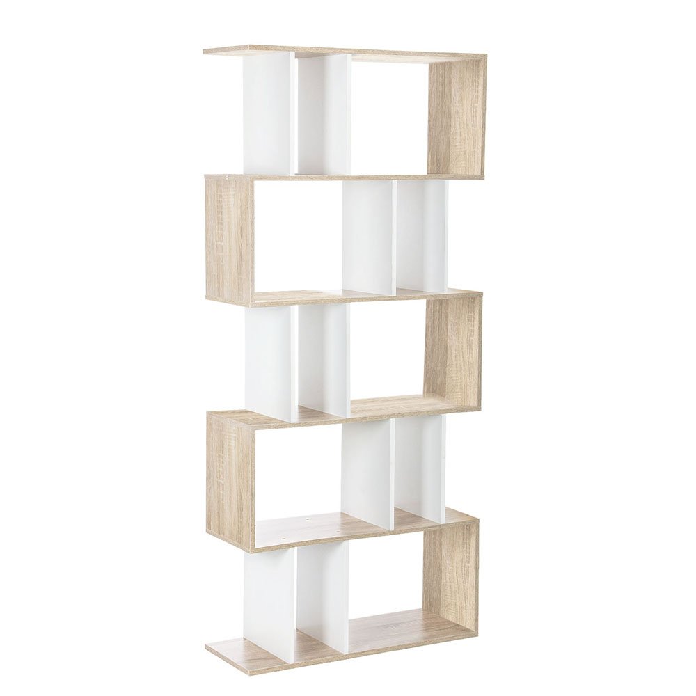 Artiss Bookshelf 5 Tiers - RITA White and Oak - FURNI-GEN2SHELF-AB Artiss Bookshelf 5 Tiers - RITA White and Oak - Image 3