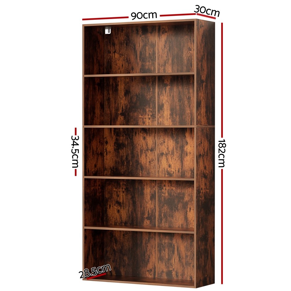 Artiss Bookshelf 5 Tiers Walnut - FURNI-L-BSHELF-01-WAL-AB Artiss Bookshelf 5 Tiers Walnut - Image 3