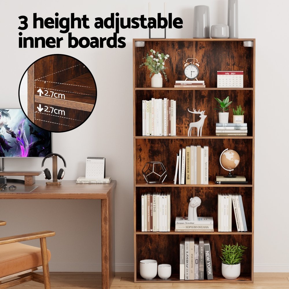 Artiss Bookshelf 5 Tiers Walnut - FURNI-L-BSHELF-01-WAL-AB Artiss Bookshelf 5 Tiers Walnut - Image 6