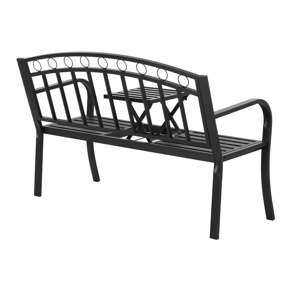 Gardeon Outdoor Garden Bench Seat Loveseat Steel Foldable Table Patio Furniture Black - GB-STEEL-TABLE-C-BK Gardeon Outdoor Garden Bench Seat Loveseat Steel Foldable Table Patio Furniture Black - Image 3