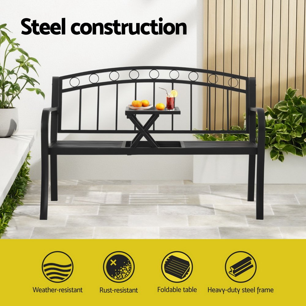 Gardeon Outdoor Garden Bench Seat Loveseat Steel Foldable Table Patio Furniture Black - GB-STEEL-TABLE-C-BK Gardeon Outdoor Garden Bench Seat Loveseat Steel Foldable Table Patio Furniture Black - Image 4