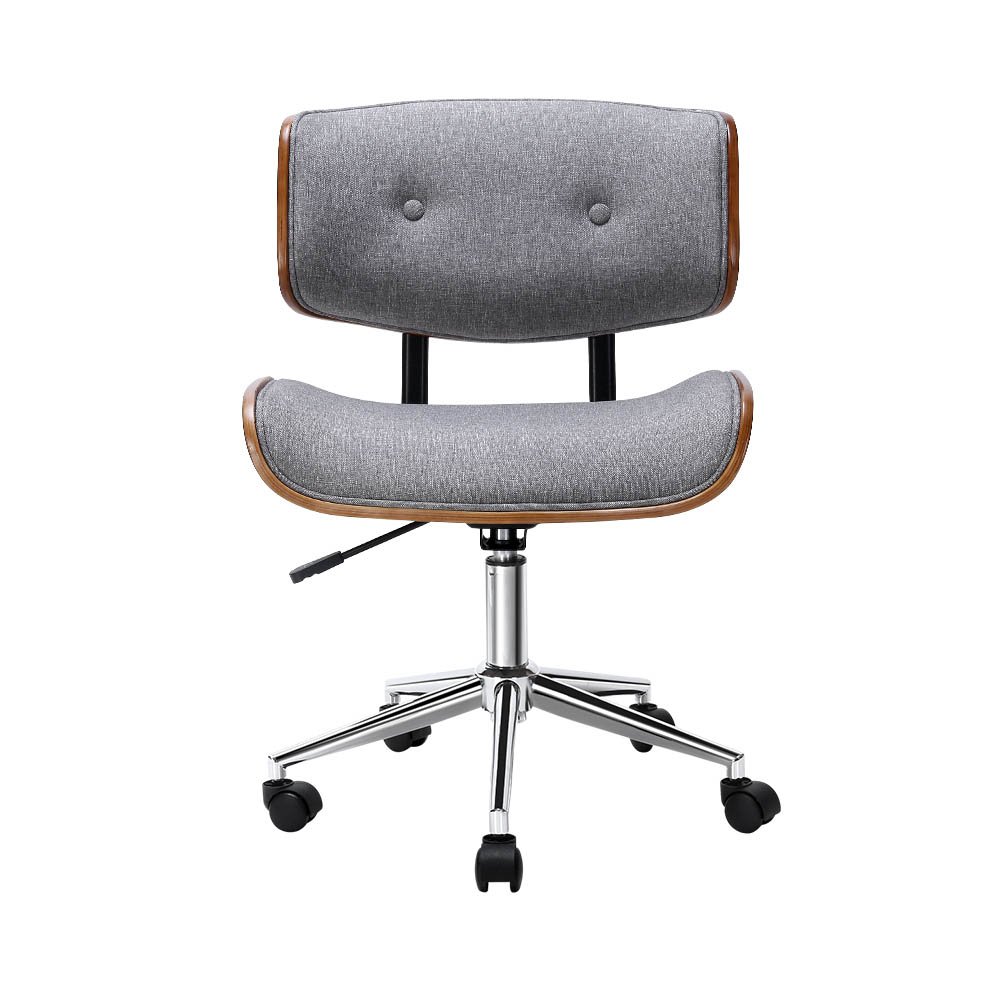 Artiss Wooden Office Chair Fabric Seat Grey - OCHAIR-BS-5435-GY Artiss Wooden Office Chair Fabric Seat Grey - Image 3