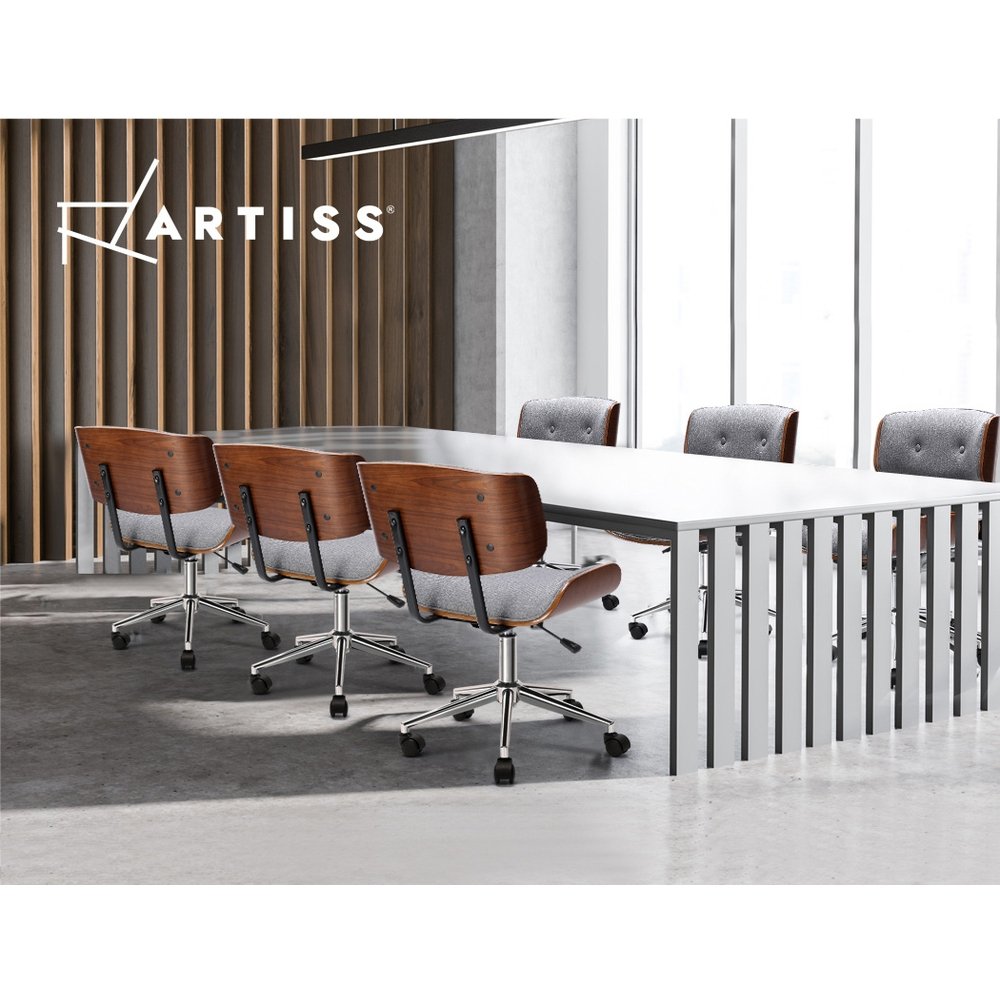 Artiss Wooden Office Chair Fabric Seat Grey - OCHAIR-BS-5435-GY Artiss Wooden Office Chair Fabric Seat Grey - Image 7