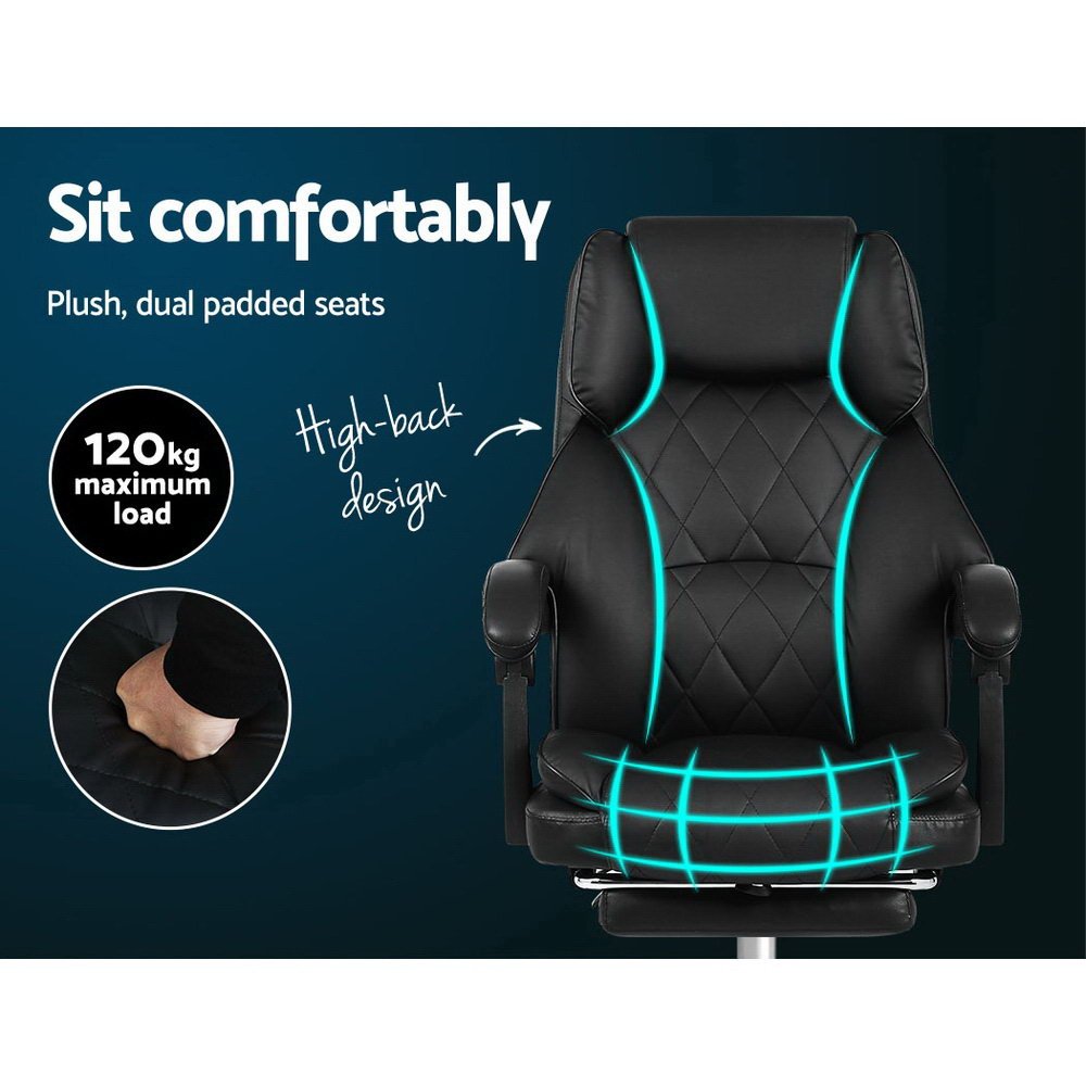Artiss Executive Office Chair Leather Footrest Black - OCHAIR-G-1051-FT-BK Artiss Executive Office Chair Leather Footrest Black - Image 5