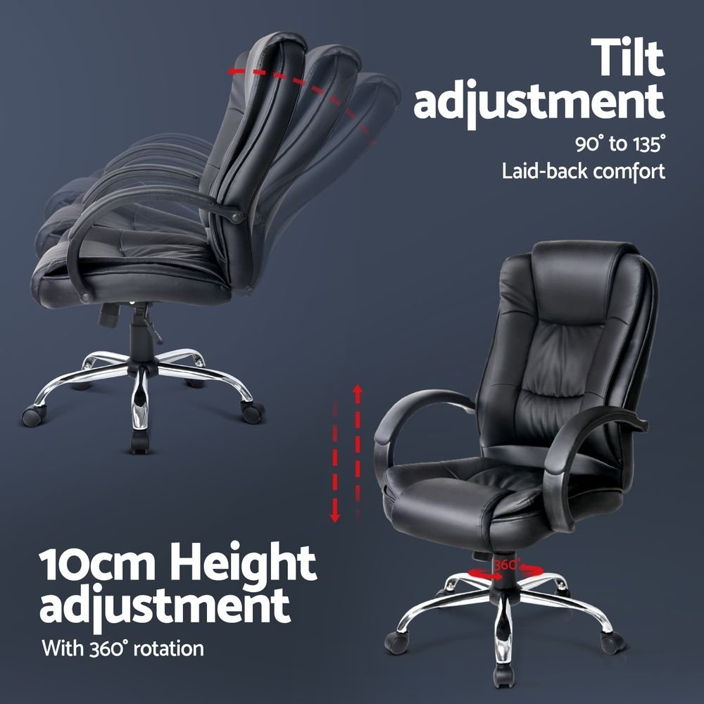 Artiss Executive Office Chair Leather Tilt Black - OCHAIR-G-9127-BK Artiss Executive Office Chair Leather Tilt Black - Image 5