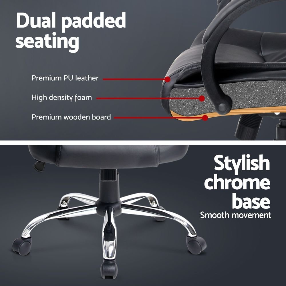 Artiss Executive Office Chair Leather Tilt Black - OCHAIR-G-9127-BK Artiss Executive Office Chair Leather Tilt Black - Image 6