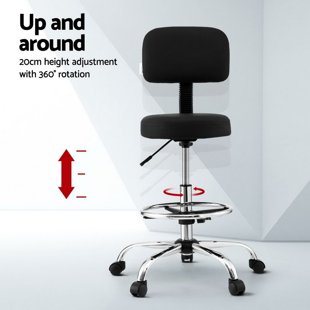 Artiss Office Chair Drafting Computer Standing Desk Chairs Ergonomic PU Black - OCHAIR-H-DW39-BK Artiss Office Chair Drafting Computer Standing Desk Chairs Ergonomic PU Black - Image 4