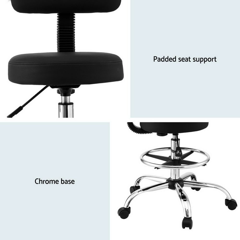 Artiss Office Chair Drafting Computer Standing Desk Chairs Ergonomic PU Black - OCHAIR-H-DW39-BK Artiss Office Chair Drafting Computer Standing Desk Chairs Ergonomic PU Black - Image 6