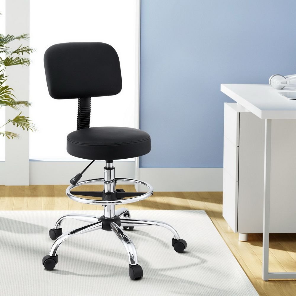 Artiss Office Chair Drafting Computer Standing Desk Chairs Ergonomic PU Black - OCHAIR-H-DW39-BK Artiss Office Chair Drafting Computer Standing Desk Chairs Ergonomic PU Black - Image 7