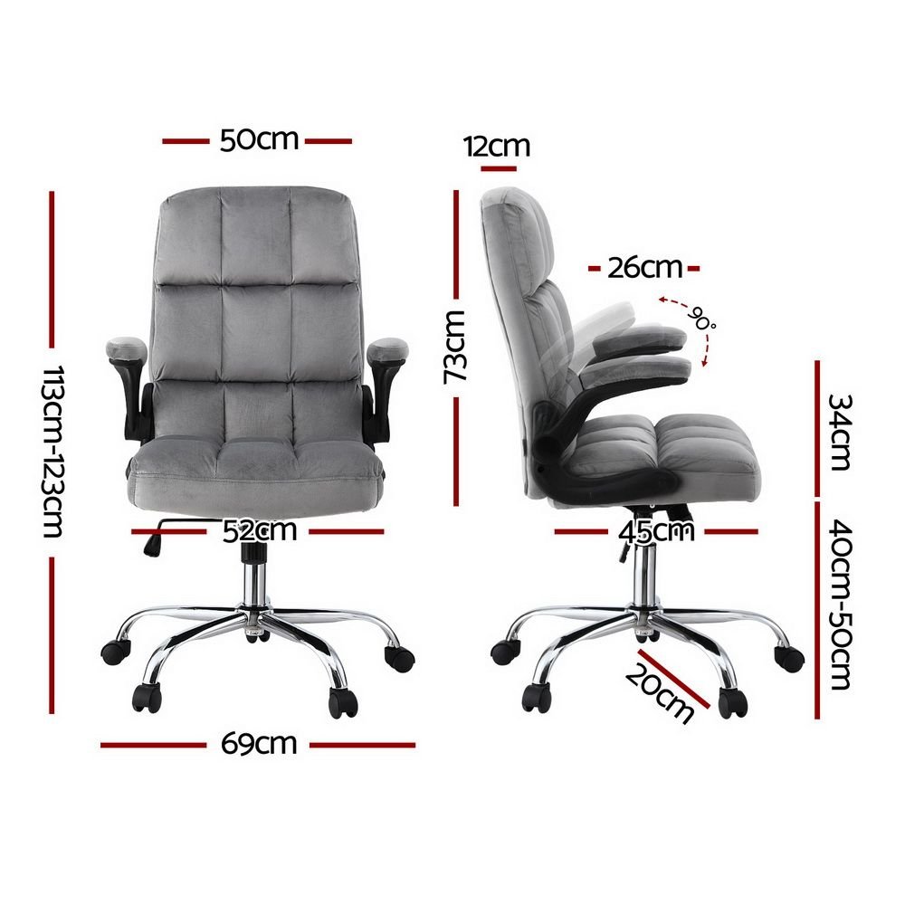 Artiss Office Chair Velvet Seat Racing Gaming Computer Desk Chairs Armrest Grey - OCHAIR-H-FZ40-GY Artiss Office Chair Velvet Seat Racing Gaming Computer Desk Chairs Armrest Grey - Image 2