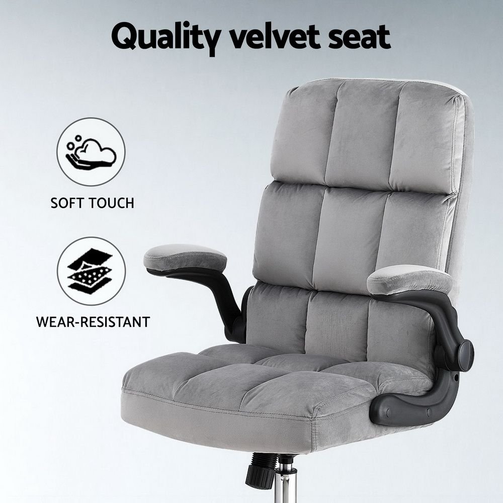 Artiss Office Chair Velvet Seat Racing Gaming Computer Desk Chairs Armrest Grey - OCHAIR-H-FZ40-GY Artiss Office Chair Velvet Seat Racing Gaming Computer Desk Chairs Armrest Grey - Image 5