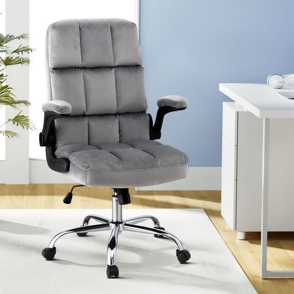 Artiss Office Chair Velvet Seat Racing Gaming Computer Desk Chairs Armrest Grey - OCHAIR-H-FZ40-GY Artiss Office Chair Velvet Seat Racing Gaming Computer Desk Chairs Armrest Grey - Image 7