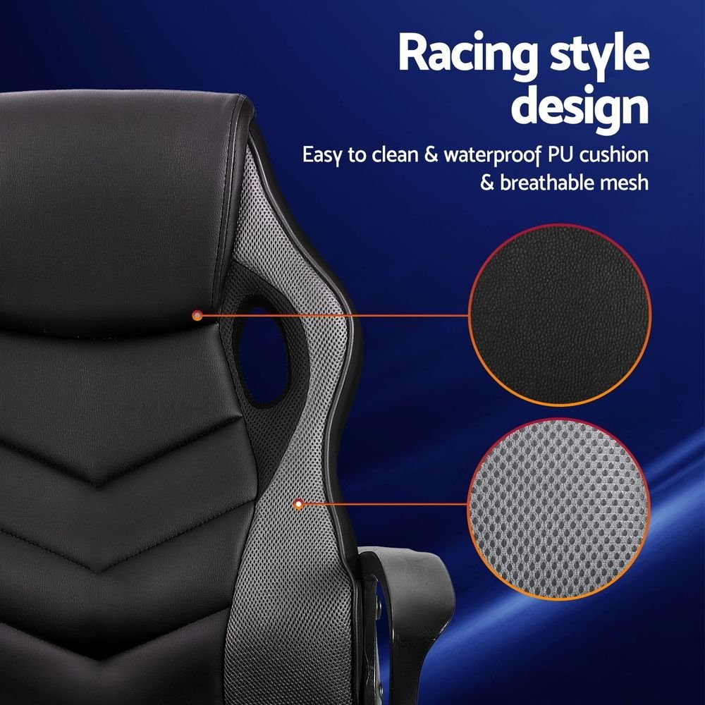 Artiss Gaming Office Chair Computer Chairs Grey - OCHAIR-H-GAME-GY Artiss Gaming Office Chair Computer Chairs Grey - Image 4