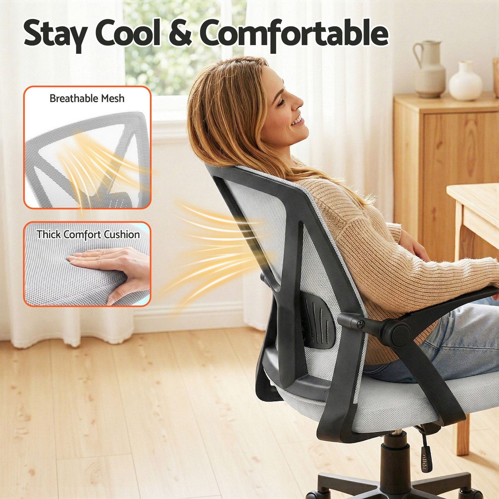 Artiss Mesh Office Chair Mid Back Grey - OCHAIR-H-M02-GY Artiss Mesh Office Chair Mid Back Grey - Image 6
