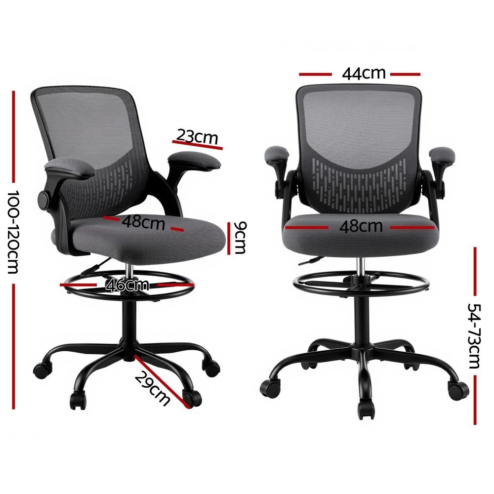 Artiss Office Chair Drafting Chairs Stool Computer Desk Studios Mesh Grey - OCHAIR-H-RING-DW39-GY Artiss Office Chair Drafting Chairs Stool Computer Desk Studios Mesh Grey - Image 2