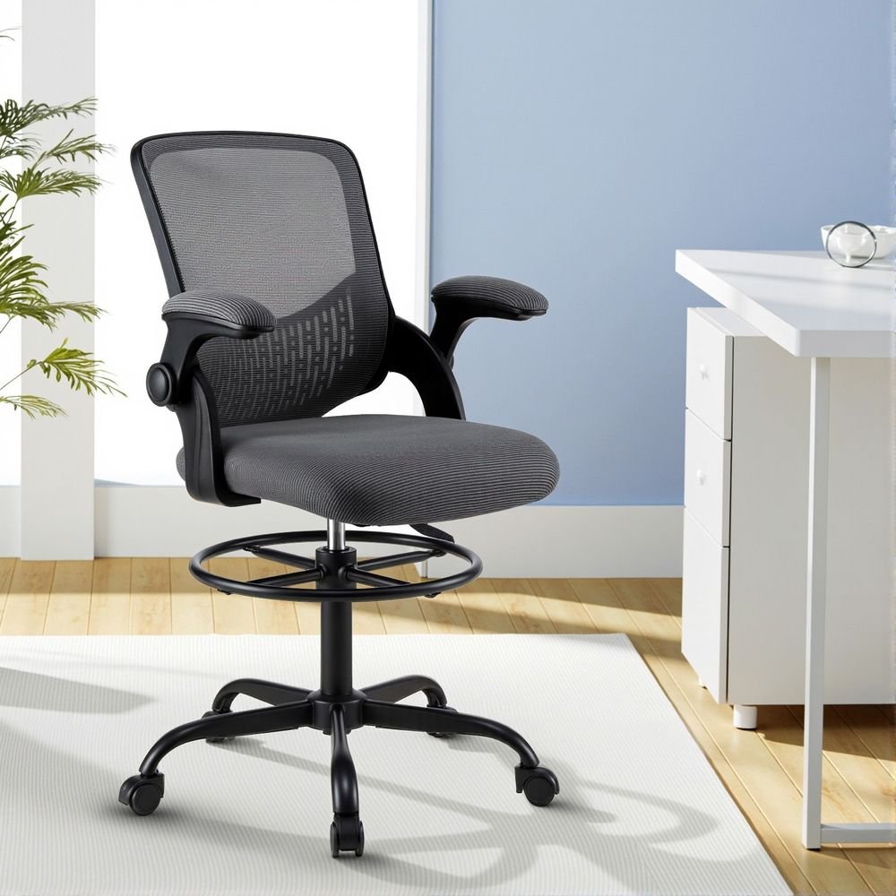 Artiss Office Chair Drafting Chairs Stool Computer Desk Studios Mesh Grey - OCHAIR-H-RING-DW39-GY Artiss Office Chair Drafting Chairs Stool Computer Desk Studios Mesh Grey - Image 7