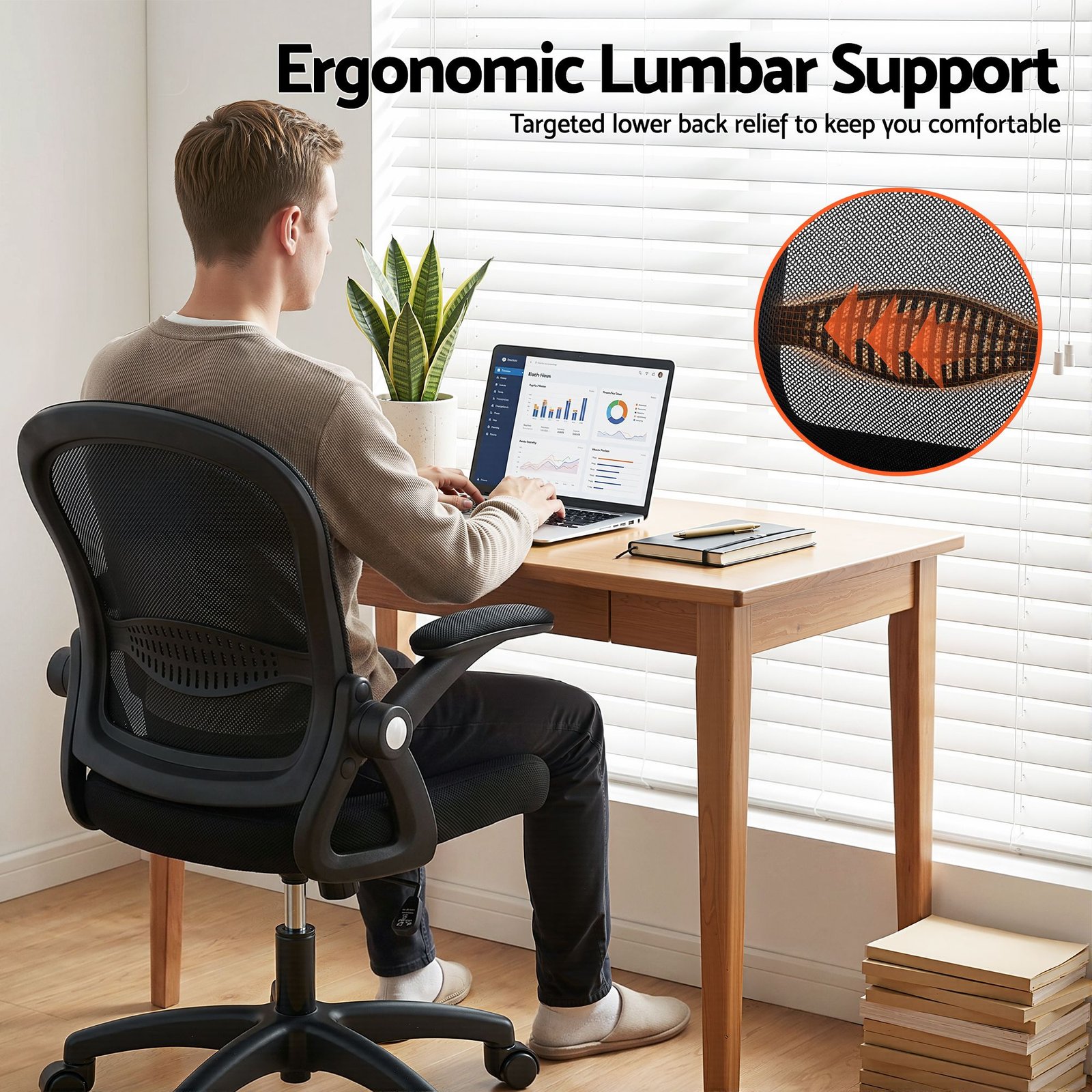 Artiss Mesh Office Chair Computer Gaming Desk Chairs Work Study Mid Back - OCHAIR-L-2013-BK Artiss Mesh Office Chair Computer Gaming Desk Chairs Work Study Mid Back - Image 4