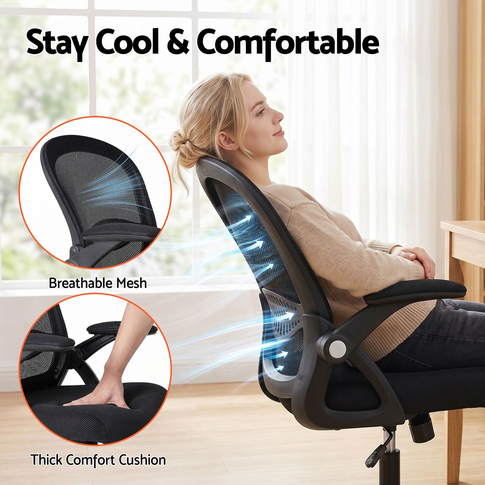 Artiss Mesh Office Chair Computer Gaming Desk Chairs Work Study Mid Back - OCHAIR-L-2013-BK Artiss Mesh Office Chair Computer Gaming Desk Chairs Work Study Mid Back - Image 6