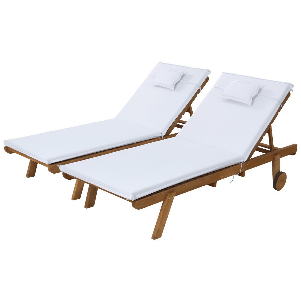 Gardeon 2x Sun Lounge Wooden Lounger Outdoor Furniture Day Bed Wheel Patio White - ODF-B-LOUNGE-WHEEL-WHX2 Gardeon 2x Sun Lounge Wooden Lounger Outdoor Furniture Day Bed Wheel Patio White - Image 7
