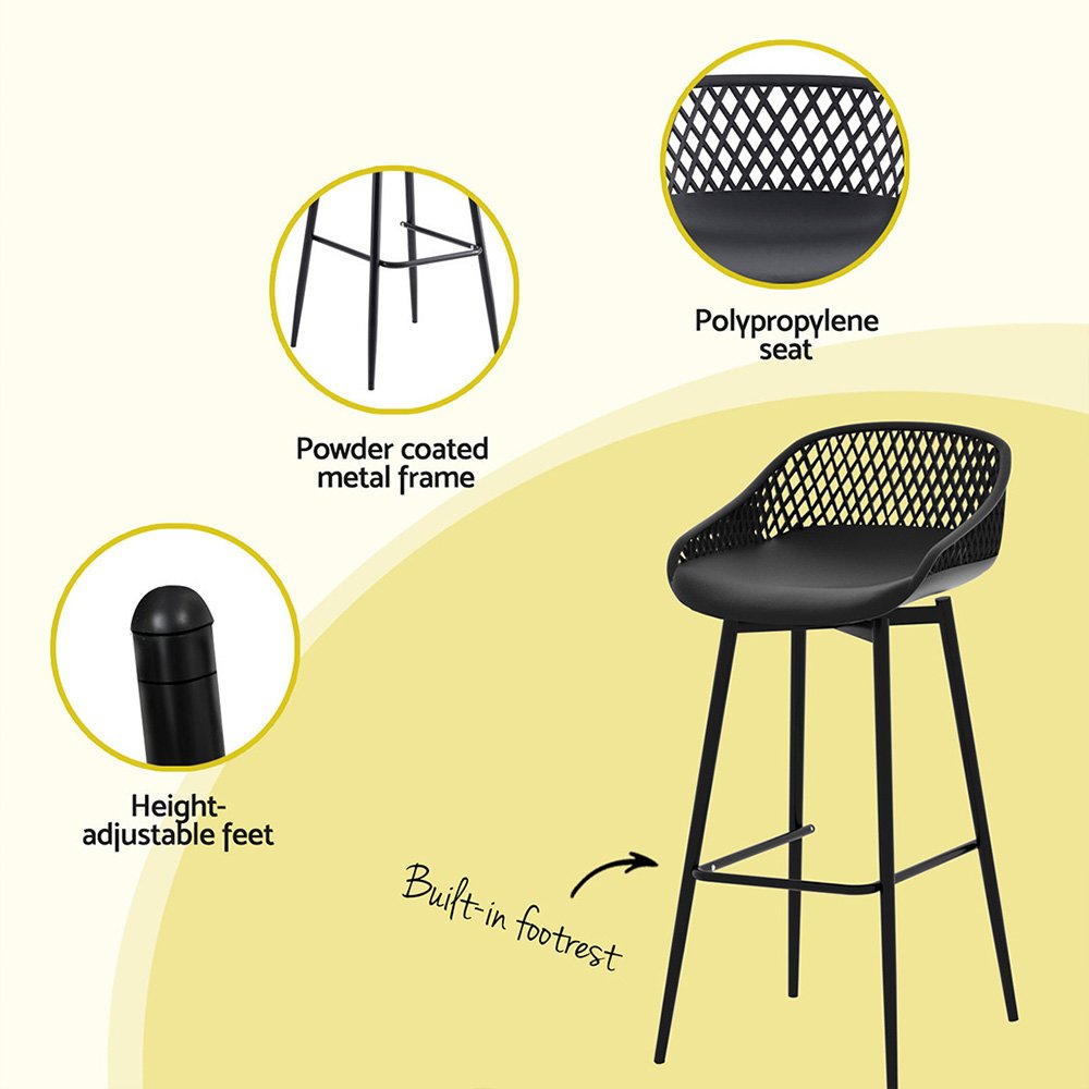 Gardeon 2x Outdoor Bar Stools Plastic Black - ODF-BA-CHAIR-PP-2X Gardeon 2x Outdoor Bar Stools Plastic Black - Image 6