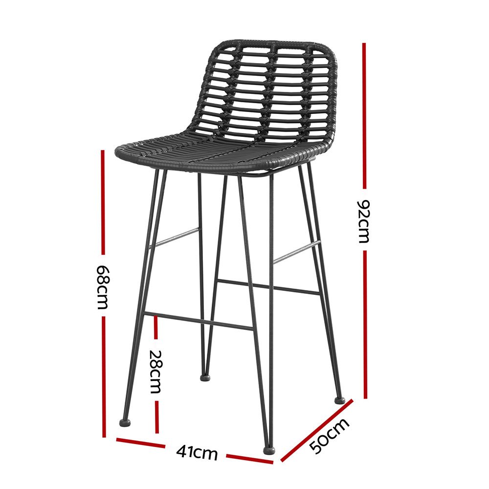 Gardeon 2x Outdoor Bar Stools Rattan Black - ODF-BA-TW-RATTAN-BK-X2 Gardeon 2x Outdoor Bar Stools Rattan Black - Image 2