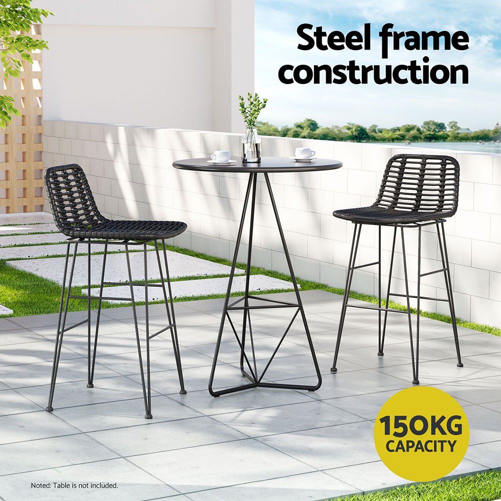 Gardeon 2x Outdoor Bar Stools Rattan Black - ODF-BA-TW-RATTAN-BK-X2 Gardeon 2x Outdoor Bar Stools Rattan Black - Image 4