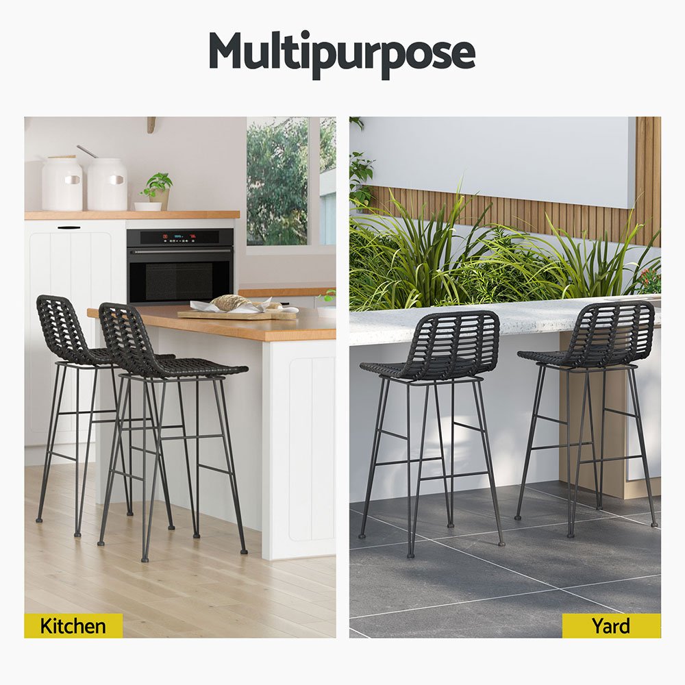 Gardeon 2x Outdoor Bar Stools Rattan Black - ODF-BA-TW-RATTAN-BK-X2 Gardeon 2x Outdoor Bar Stools Rattan Black - Image 6