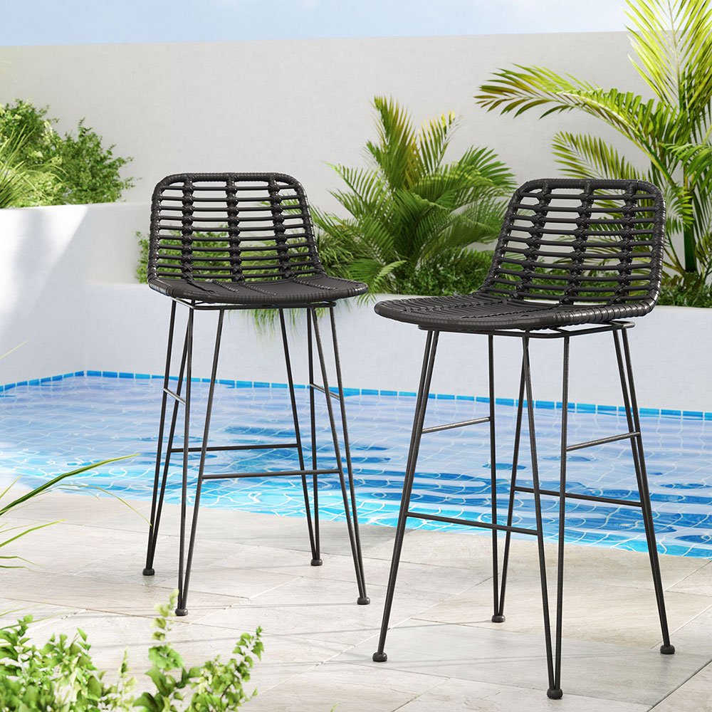 Gardeon 2x Outdoor Bar Stools Rattan Black - ODF-BA-TW-RATTAN-BK-X2 Gardeon 2x Outdoor Bar Stools Rattan Black - Image 7