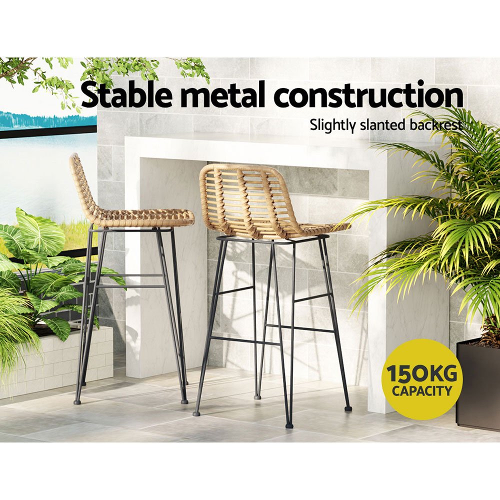 Gardeon 2x Outdoor Bar Stools Rattan Nature - ODF-BA-TW-RATTAN-NA-X2 Gardeon 2x Outdoor Bar Stools Rattan Nature - Image 6