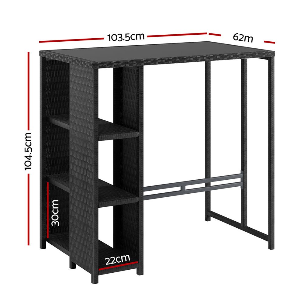 Gardeon Outdoor Bar Table Wicker Dining Bistro Glass Desk Steel Patio Furniture Black - ODF-BAR-TABLE-STORE-BK Gardeon Outdoor Bar Table Wicker Dining Bistro Glass Desk Steel Patio Furniture Black - Image 2