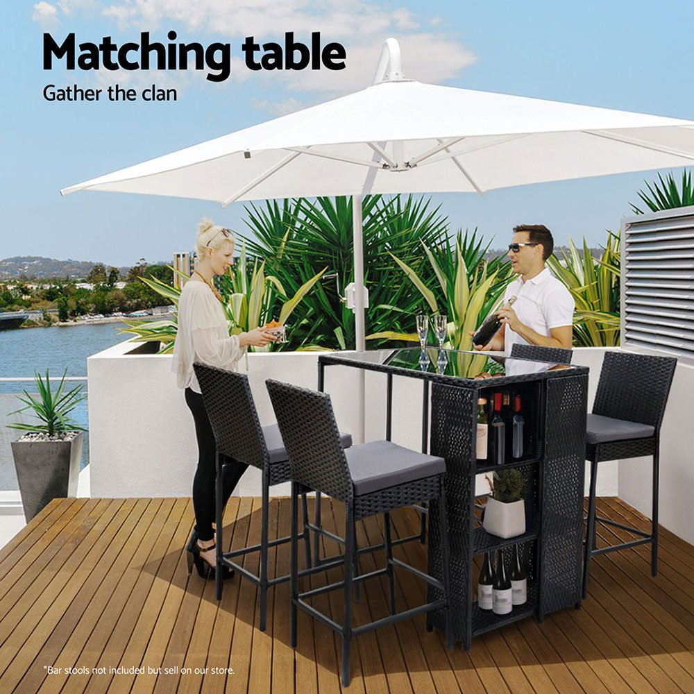 Gardeon Outdoor Bar Table Wicker Dining Bistro Glass Desk Steel Patio Furniture Black - ODF-BAR-TABLE-STORE-BK Gardeon Outdoor Bar Table Wicker Dining Bistro Glass Desk Steel Patio Furniture Black - Image 6