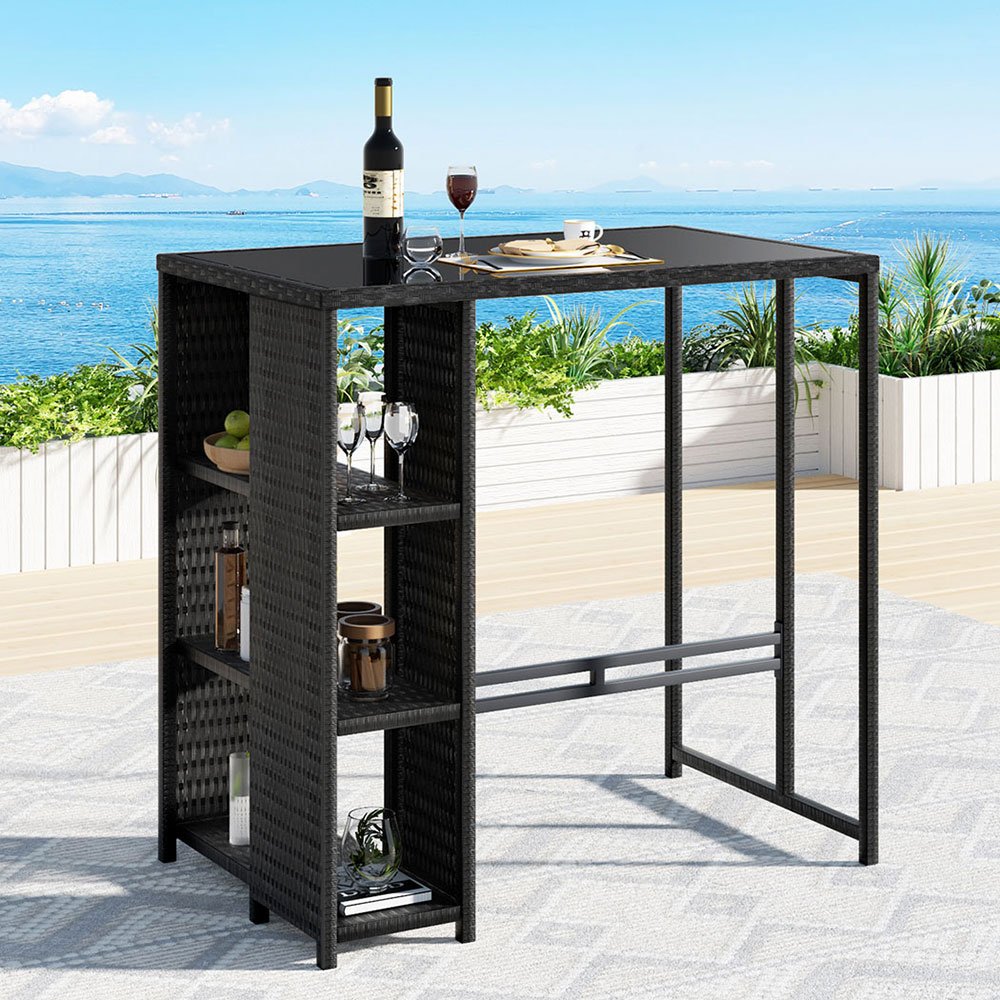 Gardeon Outdoor Bar Table Wicker Dining Bistro Glass Desk Steel Patio Furniture Black - ODF-BAR-TABLE-STORE-BK Gardeon Outdoor Bar Table Wicker Dining Bistro Glass Desk Steel Patio Furniture Black - Image 7