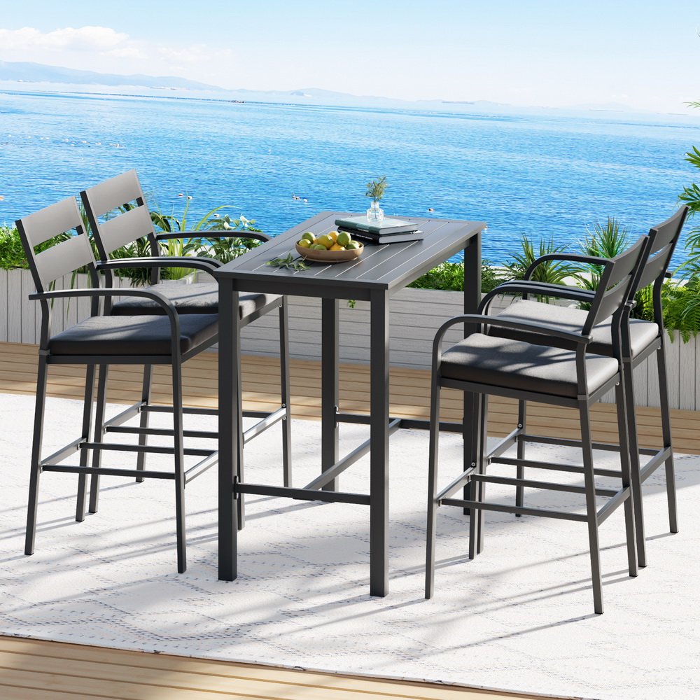 Gardeon Outdoor Bar Set 5-Piece Patio Dining Chairs Aluminium Table Stools - ODF-BARSET-BK-5SET-AB Gardeon Outdoor Bar Set 5-Piece Patio Dining Chairs Aluminium Table Stools - Image 7