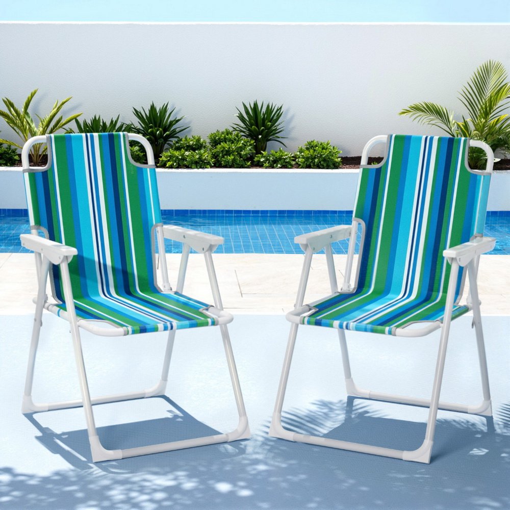 Gardeon Outdoor Chairs Folding Camping Chair Steel Portable Patio Furniture - ODF-BEACH-FC39-BL-2X Gardeon Outdoor Chairs Folding Camping Chair Steel Portable Patio Furniture - Image 7