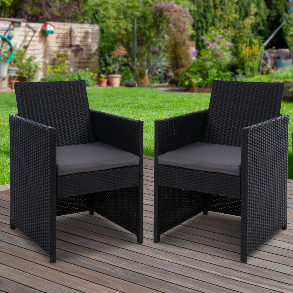 Gardeon 2PC Outdoor Dining Chairs Patio Furniture Wicker Garden Cushion Hugo - ODF-CHAIR-DINING-B-2X-BK Gardeon 2PC Outdoor Dining Chairs Patio Furniture Wicker Garden Cushion Hugo - Image 7